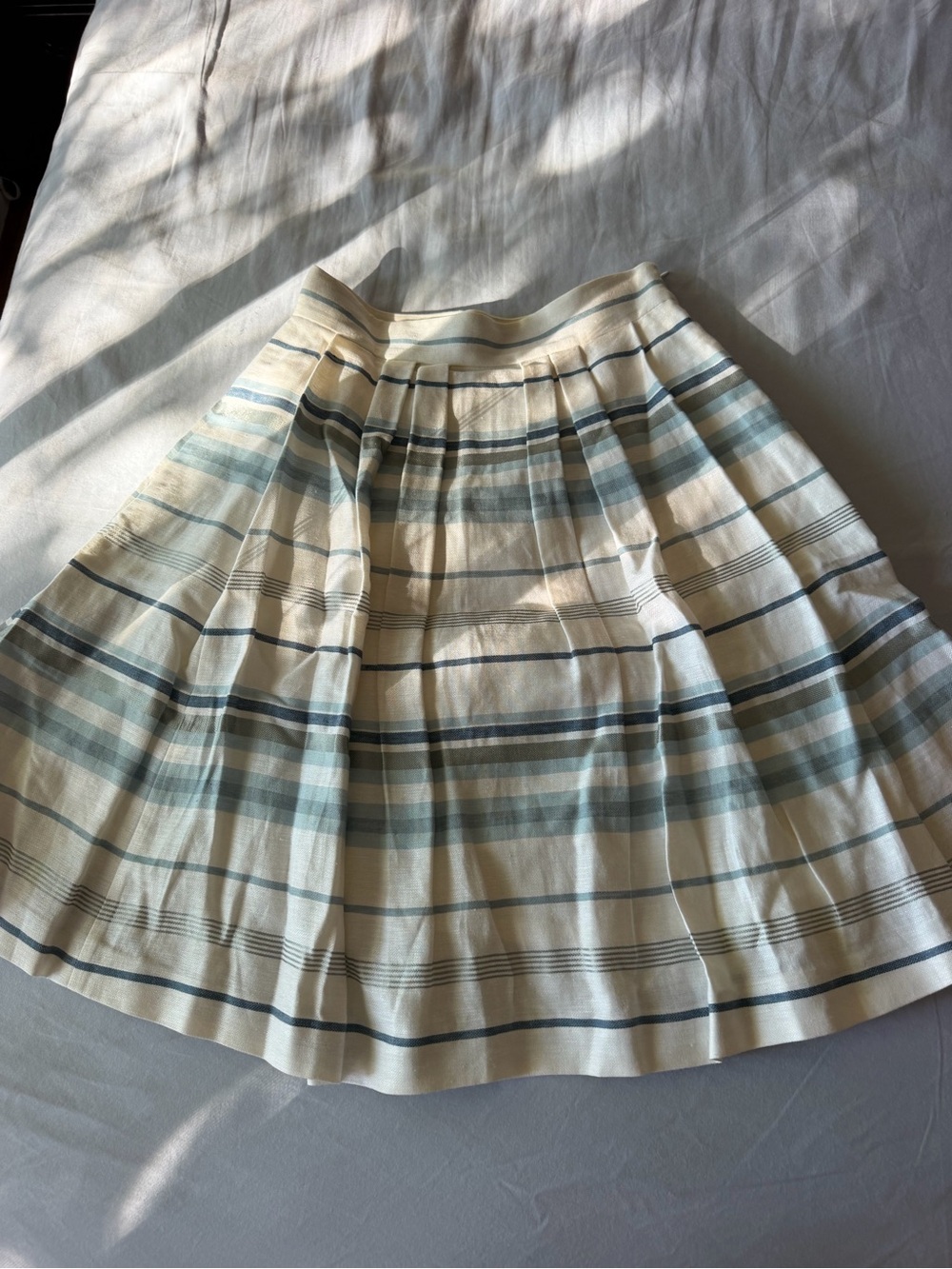 Brooks Brothers Cream Skirt with Blue & Gray Stripes